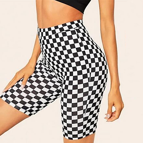 

21Grams Plaid / Checkered Women's Cycling Shorts - Black / White Bike Bottoms Breathable Moisture Wicking Quick Dry Sports Terylene Lycra Mountain Bike MTB Clothing Apparel / Stretchy / Race Fit