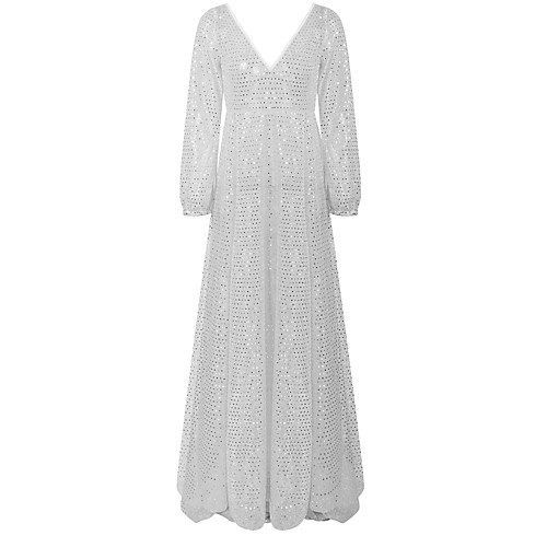 

Diva Disco 1980s Dress Women's Sequins Costume Silver Vintage Cosplay Prom Long Sleeve Floor Length Ball Gown
