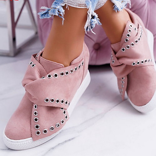 

Women's Flats Low Heel Round Toe Rivet Suede Spring & Fall Black / Pink / Gray