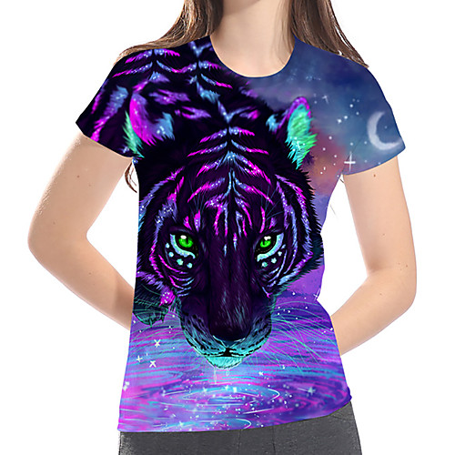 

Women's Plus Size 3D Graphic Print Loose T-shirt Basic Exaggerated Street Casual / Daily Purple