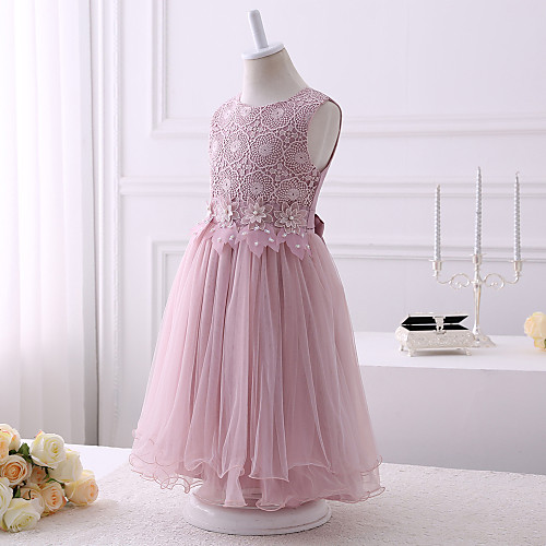 

Ball Gown Floor Length Party / Wedding Flower Girl Dresses - Tulle Sleeveless Jewel Neck with Bow(s)