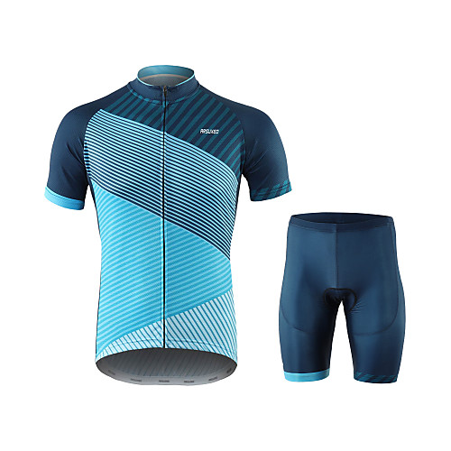 

Arsuxeo Men's Short Sleeve Cycling Jersey with Shorts Blue Stripes Bike Quick Dry Sports Spandex Creative Mountain Bike MTB Road Bike Cycling Clothing Apparel / Micro-elastic / Triathlon