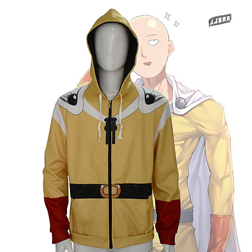 

Inspired by One-Punch Man Cosplay Saitama Hoodie Poly / Cotton 3D Slim Zipper For Men's / Women's
