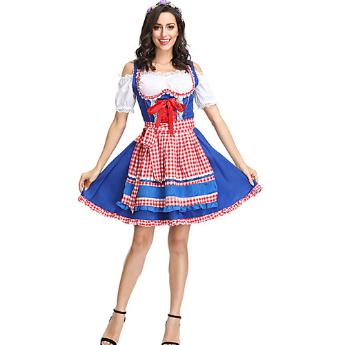 

Oktoberfest Beer Dirndl Trachtenkleider Women's Blouse Dress Sleeves Bavarian Vacation Dress Costume Blue Green / Apron / Apron