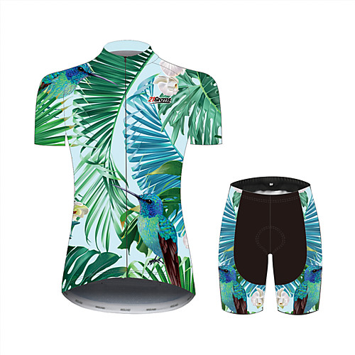 

21Grams Floral Botanical Bird Hawaii Women's Short Sleeve Cycling Jersey with Shorts - Black / Green Bike Clothing Suit Breathable Moisture Wicking Quick Dry Sports 100% Polyester Mountain Bike MTB
