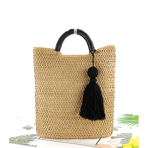

Women's Straw Top Handle Bag Solid Color Brown / Beige