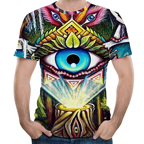 

Men's Plus Size Graphic Eye Print T-shirt Street chic Exaggerated Daily Holiday Round Neck Yellow / Short Sleeve