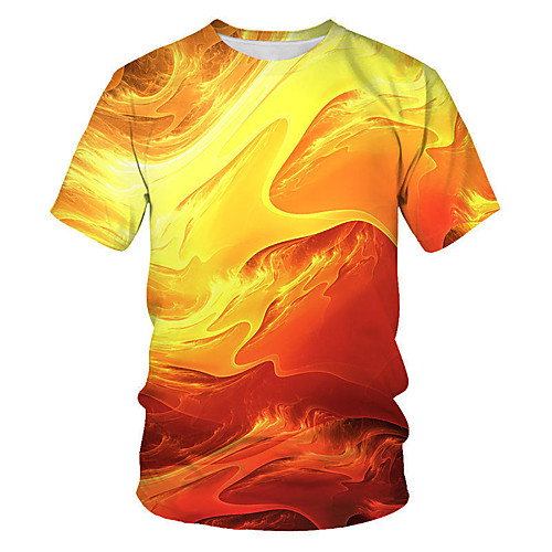

Men's T shirt Geometric 3D Plus Size Print Short Sleeve Daily Tops Streetwear Punk & Gothic Orange