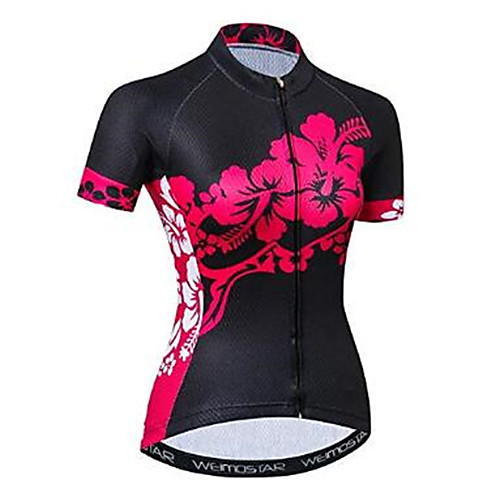 

21Grams Floral Botanical Women's Short Sleeve Cycling Jersey - Black / Red Bike Jersey Top Breathable Moisture Wicking Quick Dry Sports Polyester Elastane Terylene Mountain Bike MTB Road Bike Cycling
