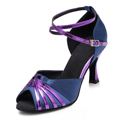 

Women's Dance Shoes Satin Latin Shoes Splicing Heel Flared Heel Customizable Dark Purple / Performance