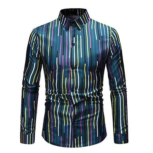 

Men's Geometric Color Block Shirt - Cotton Basic Daily Blue / Long Sleeve