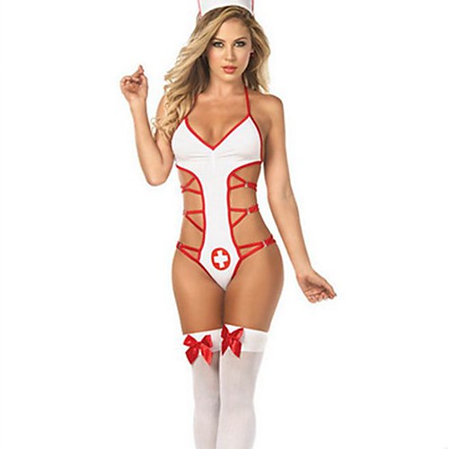 

Nurse Women's Backless Sexy Nightwear Cosplay Costumes Solid Colored White M L XL / Halter Neck / Deep V