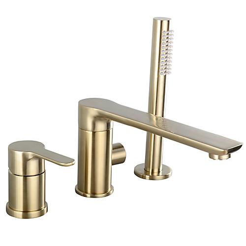 

Bathtub Faucet - Contemporary Brushed Gold Roman Tub Ceramic Valve Bath Shower Mixer Taps