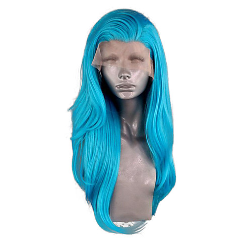 

Synthetic Lace Front Wig Wavy Side Part Lace Front Wig Long Blue Synthetic Hair 20-26 inch Women's Adjustable Heat Resistant Party Blue