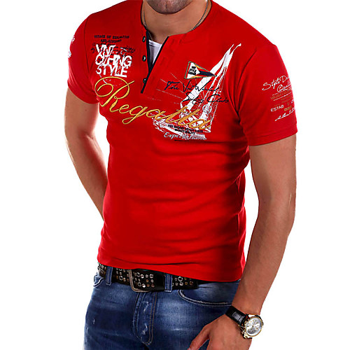 

Men's Graphic Letter T-shirt Daily V Neck White / Black / Blue / Red / Green / Short Sleeve