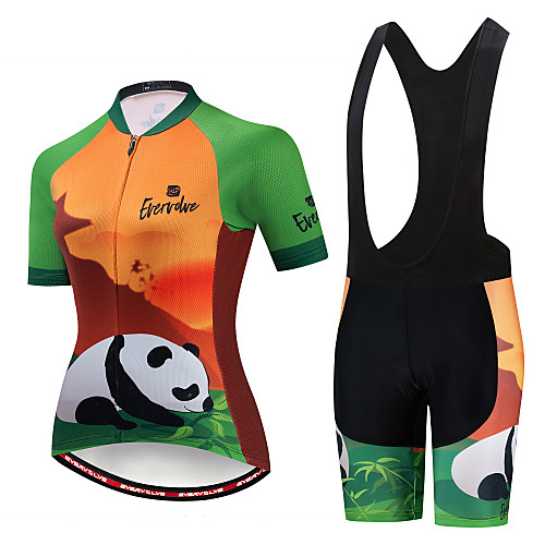 

EVERVOLVE Women's Short Sleeve Cycling Jersey with Bib Shorts Black White Animal Panda Bike Clothing Suit Breathable Moisture Wicking Quick Dry Anatomic Design Sports Cotton Lycra Animal Mountain