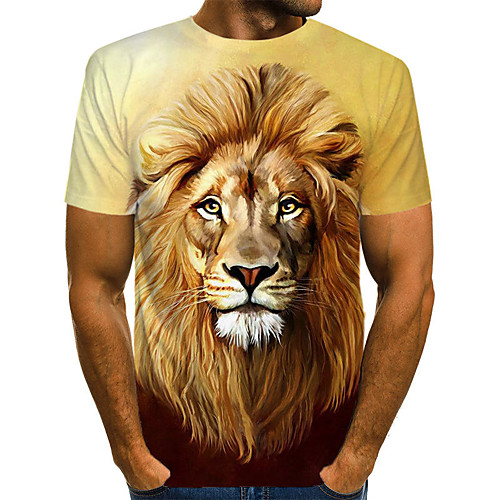 

Men's T shirt Color Block 3D Animal Print Short Sleeve Street Tops Streetwear Exaggerated Khaki