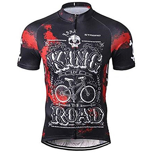 

21Grams Skull Men's Short Sleeve Cycling Jersey - Black / Red Bike Jersey Top Breathable Quick Dry Moisture Wicking Sports Terylene Mountain Bike MTB Clothing Apparel / Micro-elastic / Race Fit