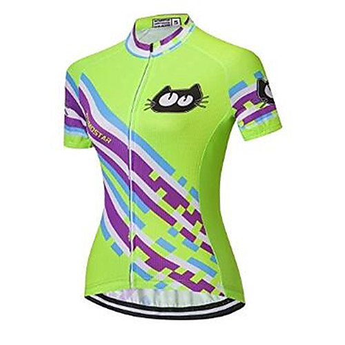 

21Grams Cat Rainbow Women's Short Sleeve Cycling Jersey - Mineral Green Bike Jersey Top Breathable Moisture Wicking Quick Dry Sports Polyester Elastane Terylene Mountain Bike MTB Road Bike Cycling
