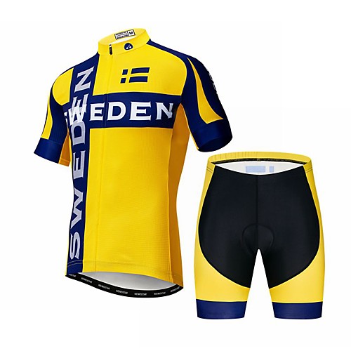 

21Grams Sweden National Flag Men's Short Sleeve Cycling Jersey with Shorts - Black / Yellow Bike Clothing Suit Breathable Quick Dry Sports Elastane Terylene Mountain Bike MTB Road Bike Cycling