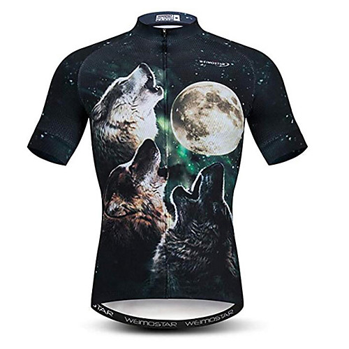 

21Grams 3D Animal Wolf Men's Short Sleeve Cycling Jersey - Black / White Bike Jersey Top Breathable Moisture Wicking Quick Dry Sports Polyester Elastane Mountain Bike MTB Road Bike Cycling Clothing