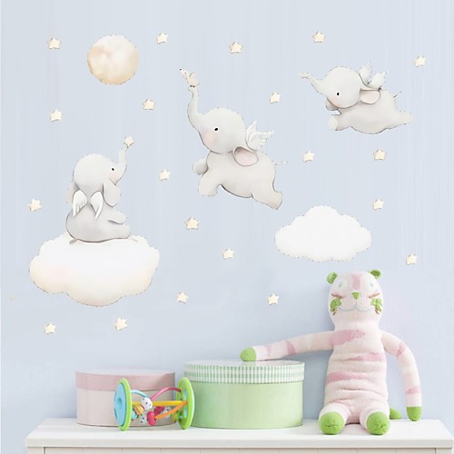 

Watercolor Elephant Star Nebula Wall Adhesion Children'S Room Bedroom Self-Adhesive Paper Wallpaper Decorative Wall Stickers - Animal Wall Stickers / Plane Wall Stickers Still Life / Animals Kids Room