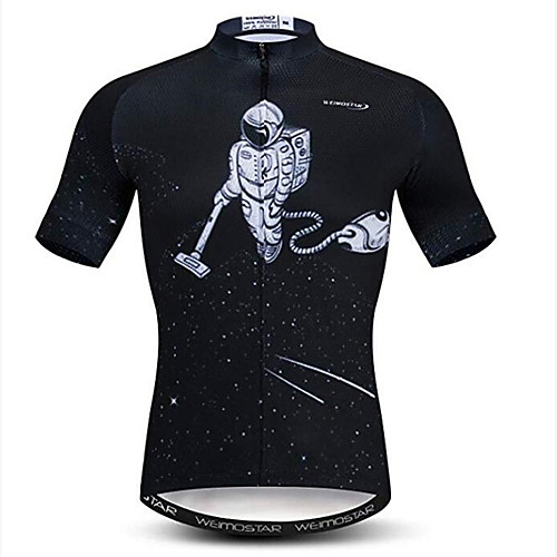 

21Grams Astronaut Men's Short Sleeve Cycling Jersey - Black / White Bike Jersey Top Breathable Moisture Wicking Quick Dry Sports Polyester Elastane Mountain Bike MTB Road Bike Cycling Clothing Apparel