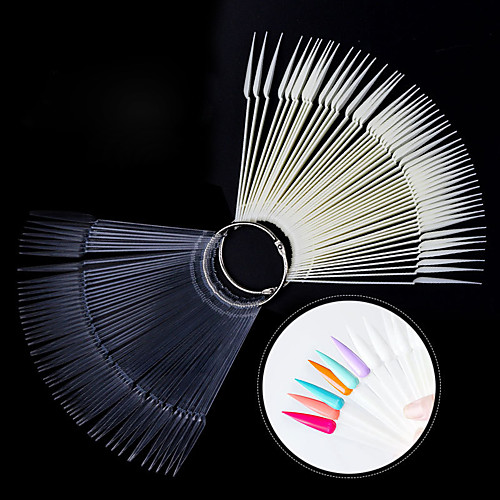 

50pcs False Nail Tips Fan Shaped Fake Nail Art Tips Polish UV Gel Sticker Decoration Practice Display Stick Salon Tools