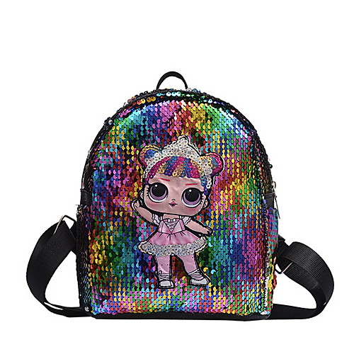 

Girls' Bags PU Leather School Bag Kids' Bag Sequin Solid Color Backpack Daily Black Blue Purple Blushing Pink