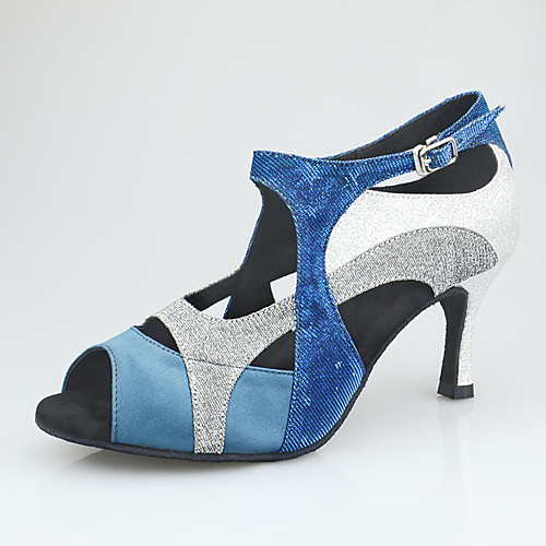 

Women's Dance Shoes Synthetics Latin Shoes Sequin / Glitter Heel Flared Heel Customizable Blue / White / Performance / Practice