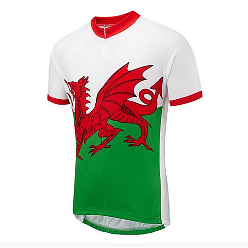 

21Grams Wales National Flag Men's Short Sleeve Cycling Jersey - Red / White Bike Jersey Top Breathable Quick Dry Moisture Wicking Sports Terylene Mountain Bike MTB Road Bike Cycling Clothing Apparel