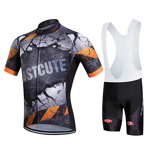 

FUALRNY Men's Short Sleeve Cycling Jersey with Bib Shorts White Black Bike Moisture Wicking Quick Dry Sports Patchwork Mountain Bike MTB Road Bike Cycling Clothing Apparel / Stretchy