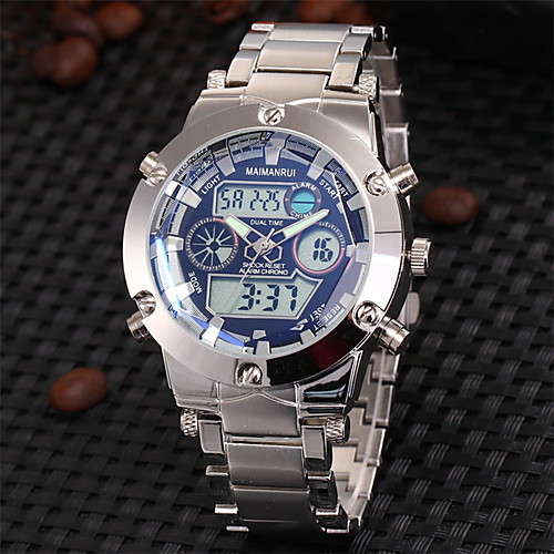 

Men's Wrist Watch Japanese Stainless Steel Silver 30 m Water Resistant / Waterproof Alarm Calendar / date / day Analog - Digital Luxury - White Blue Two Years Battery Life / Chronograph / LCD