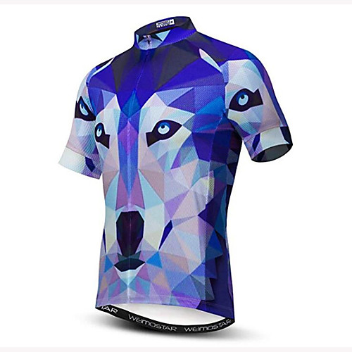 

21Grams 3D Animal Wolf Men's Short Sleeve Cycling Jersey - Sky BlueWhite Bike Jersey Top Breathable Quick Dry Moisture Wicking Sports Elastane Polyester Mountain Bike MTB Road Bike Cycling Clothing