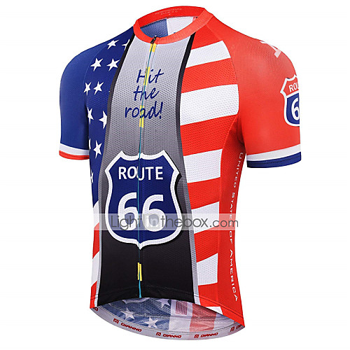 

21Grams American / USA National Flag Men's Short Sleeve Cycling Jersey - RedBlue Bike Jersey Top Breathable Quick Dry Moisture Wicking Sports Terylene Mountain Bike MTB Clothing Apparel / Race Fit