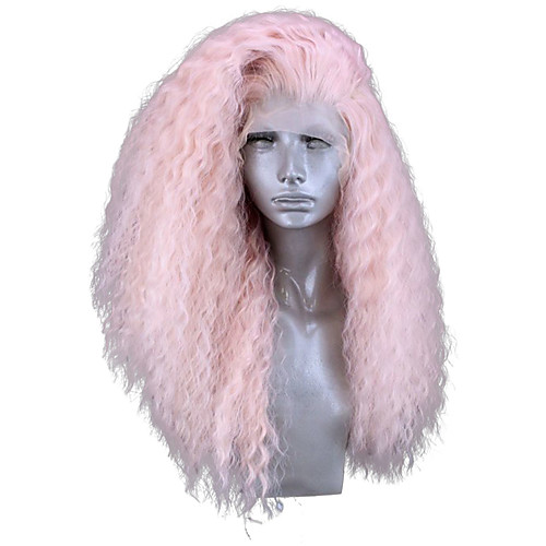 

Synthetic Lace Front Wig Curly Side Part Lace Front Wig Long Pink Synthetic Hair 18-24 inch Women's Adjustable Heat Resistant Party Pink