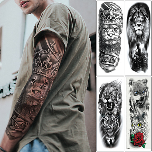 

4pcs/lot full arm temporary tattoos Stickers for men women black death skull note super big Large waterproof Fake Tattoo Sleeves