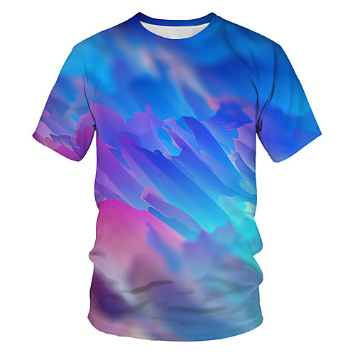 

Men's T shirt Graphic Color Block 3D Print Short Sleeve Street Tops Streetwear Exaggerated Blue