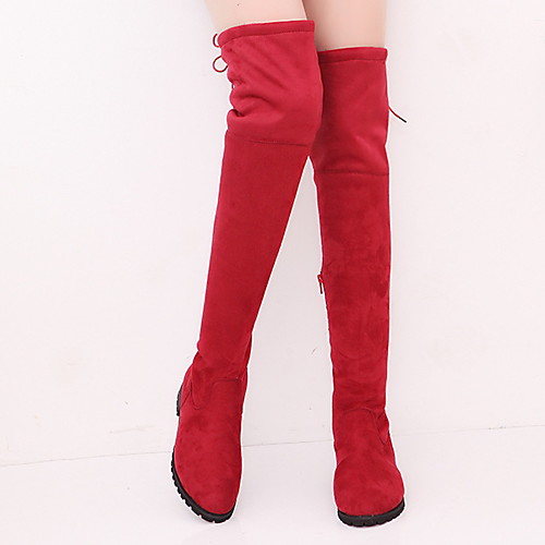 

Women's Boots Over-The-Knee Boots Flat Heel Round Toe Over The Knee Boots Casual Daily Suede Solid Colored Black Red Gray