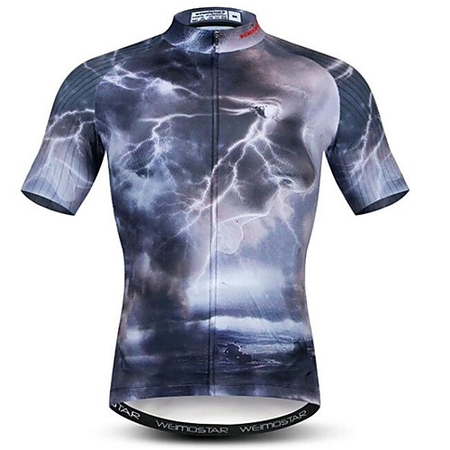 

21Grams 3D Lightning Men's Short Sleeve Cycling Jersey - Black Bike Jersey Top Breathable Moisture Wicking Quick Dry Sports Polyester Elastane Mountain Bike MTB Road Bike Cycling Clothing Apparel