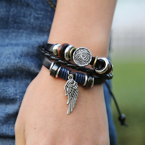 

Men's Wrap Bracelet Vintage Bracelet Earrings / Bracelet Layered Angel Wings Simple Classic Vintage Ethnic Fashion Leather Bracelet Jewelry Black For Daily School Street Holiday Festival
