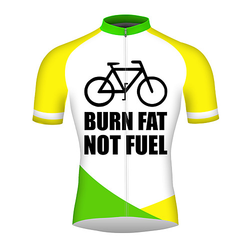 

21Grams BURN FAT NOT FUEL Men's Short Sleeve Cycling Jersey - Yellow Bike Jersey Top Breathable Quick Dry Reflective Strips Sports 100% Polyester Mountain Bike MTB Road Bike Cycling Clothing Apparel