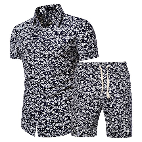 

Men's Set Graphic Geometric Plus Size Print Short Sleeve Athleisure Tops Basic Boho Blue