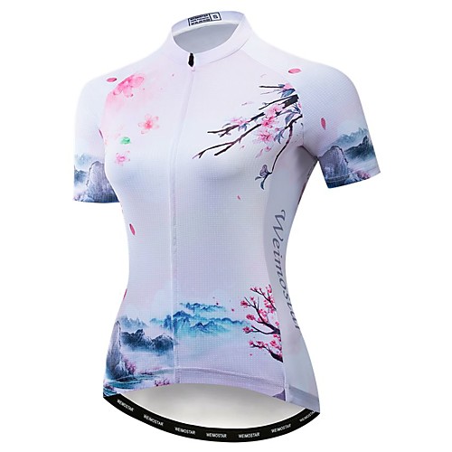 

21Grams Women's Short Sleeve Cycling Jersey Polyester Elastane White Floral Botanical Bike Jersey Top Mountain Bike MTB Road Bike Cycling Breathable Quick Dry Moisture Wicking Sports Clothing Apparel