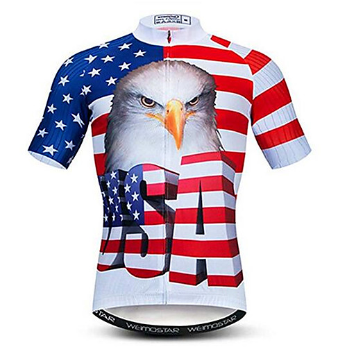 

21Grams American / USA Eagle National Flag Men's Short Sleeve Cycling Jersey - RedBlue Bike Jersey Top Breathable Quick Dry Moisture Wicking Sports Elastane Polyester Mountain Bike MTB Road Bike