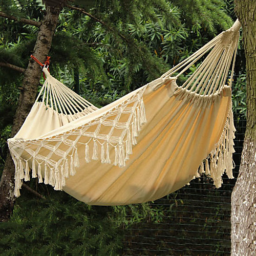 

Camping Hammock Double Hammock Outdoor Portable Lightweight Well-ventilated Thick Durable Canvas Cotton for 2 person Camping Outdoor Travel Tassel White 200150 cm with Tassel / Anti-Rollover