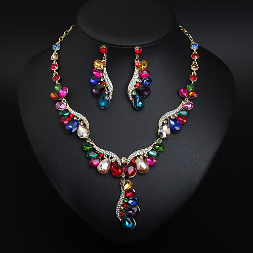 

Women's Clear Crystal Bridal Jewelry Sets Chandelier Love Angel Wings Statement Elegant Rhinestone Earrings Jewelry Transparent / bright red / Green For Wedding Party 1 set