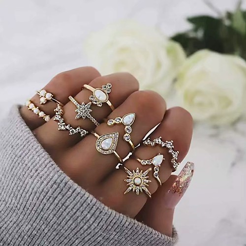 

Women's Ring Ring Set 10pcs Gold Rhinestone Opal Alloy Classic Vintage Bohemian Daily Street Jewelry Classic Star Pear Cool