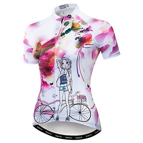 

21Grams Women's Short Sleeve Cycling Jersey Polyester Elastane Pink Floral Botanical Bike Jersey Top Mountain Bike MTB Road Bike Cycling Breathable Quick Dry Moisture Wicking Sports Clothing Apparel