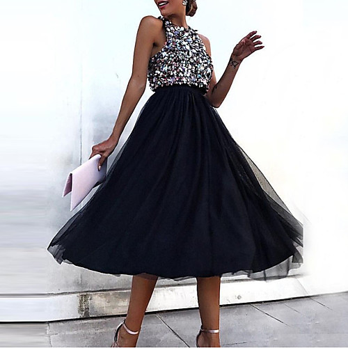 

Women's Swing Dress - Sleeveless Geometric Sequins Glitter Spring & Summer Elegant Cocktail Party Going out Birthday 2020 Black S M L XL XXL XXXL